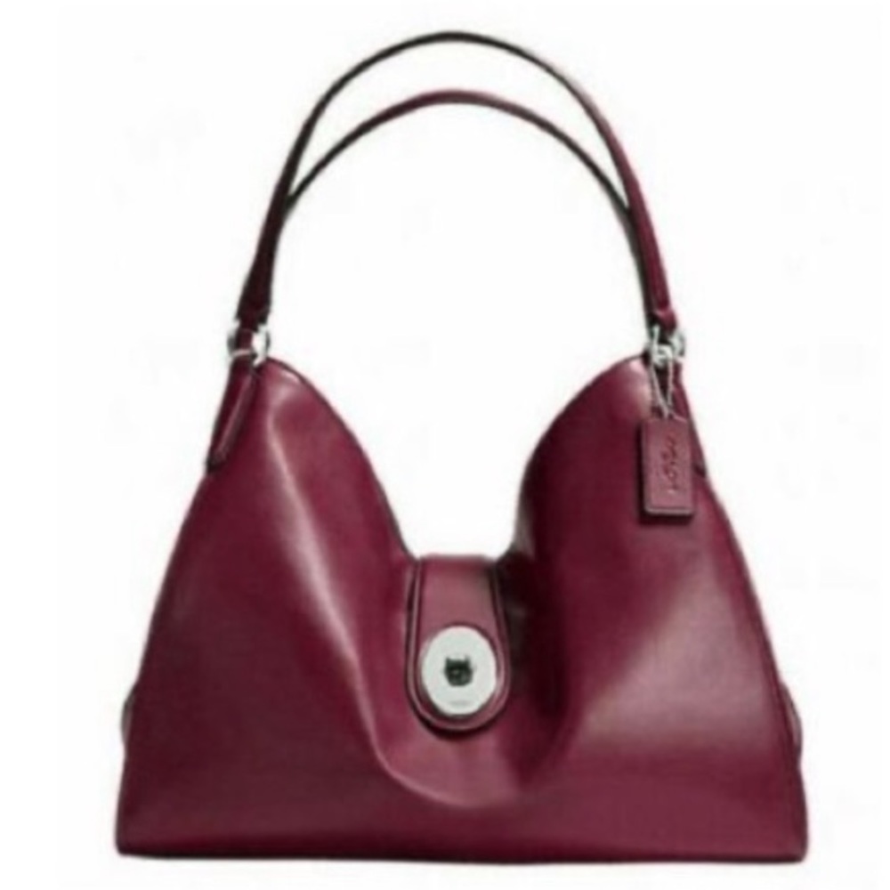 Coach Carlyle Smooth Leather Merlot Shoulder Bag Purse - Picture 2 of 13